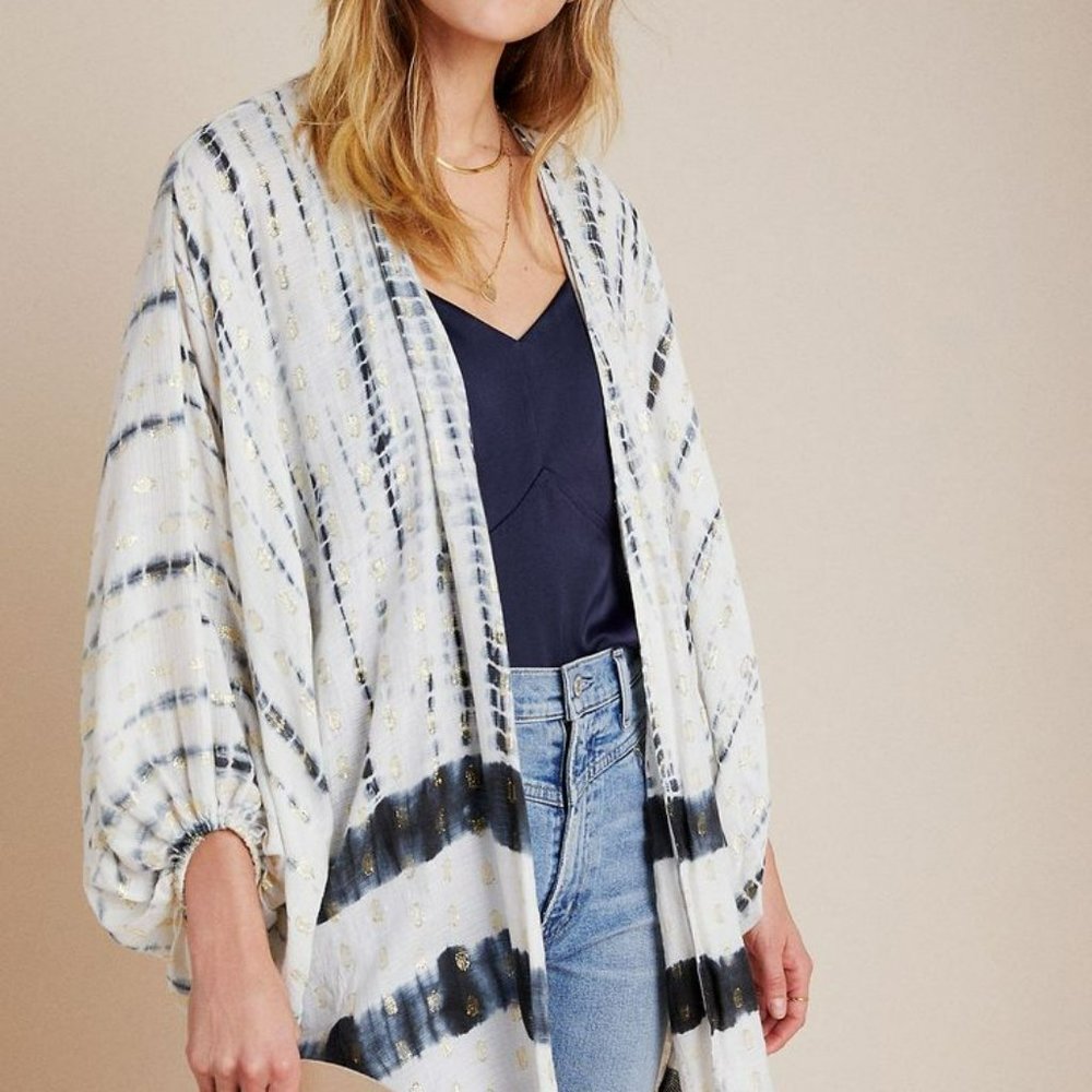 Anthropologie By Anthropologie Blue Vada Shimmer Cocoon Kimono